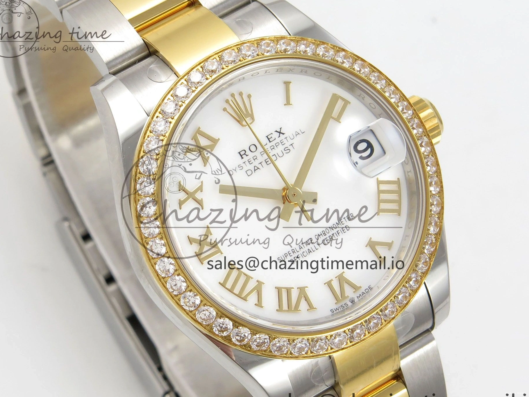 0401 DateJust 31 278383RBR THBF 1:1 Best Edition 904L Steel White Roman Dial Diamonds Bezel on SS YG Oyster Bracelet HZ Cal. Minimalist 44
